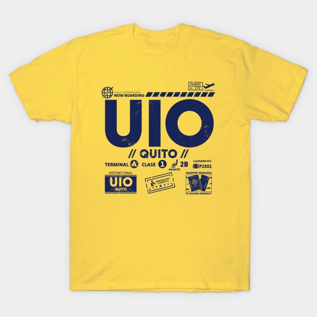 Vintage Quito UIO Airport Code Travel Day Retro Travel Tag B T-Shirt by Now Boarding